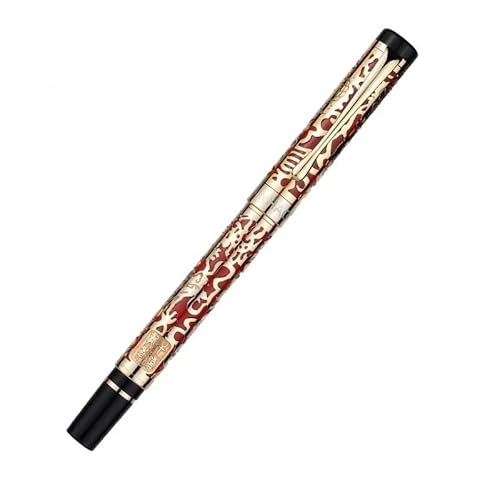 KLVN Gravur-Drachen-Metall-Füllfederhalter, Geschenk für Studenten, Büro, Schulbedarf, Schreibwaren (rote Schnitzerei, F (0,5 mm)) von KLVN