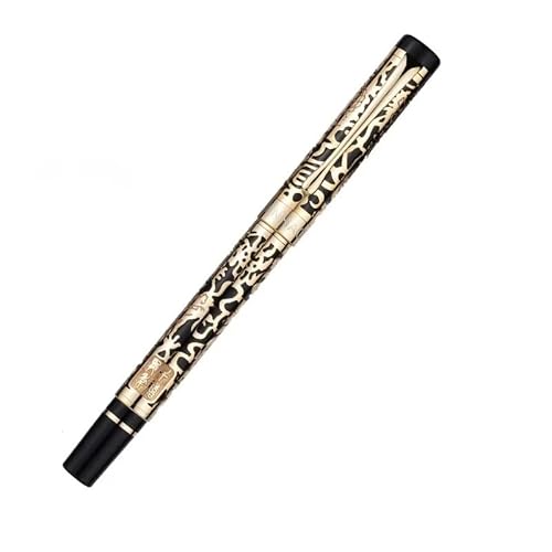 KLVN Gravur-Drachen-Metall-Füllfederhalter, Geschenk für Studenten, Büro, Schule, Schreibwaren (schwarze Schnitzerei, EF (0,38 mm)) von KLVN