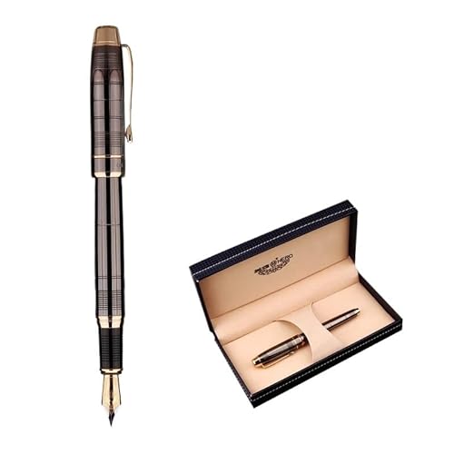 KLVN Iraurita Metall-Füllfederhalter, gebürstetes graues Gitter/Schwarz, 0,5 mm, goldener Clip, für Büro, Studenten, Schreibtintenstift (mit Box, Grau) von KLVN