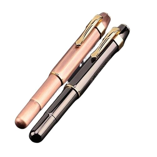 KLVN Vintage-Füllfederhalter aus Messing, kurz, für Büro, Schule, Schreibwaren, tragbar, fließendes Schreiben, Geschenk, Blau, F (freiliegende Spitze) von KLVN