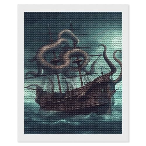Diamond Painting Kits für Erwachsene Diamond Art Kit für Anfänger Octopus Schiff 5D DIY Full Round Diamond Art Craft Kits für Erwachsene für Home Wall Decor von KLWQR