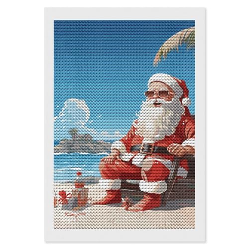 Diamond Painting Kits für Erwachsene Diamond Art Kit für Anfänger Weihnachtsmann am Strand 5D DIY Full Round Diamond Art Craft Kits für Erwachsene für Home Wall Decor von KLWQR