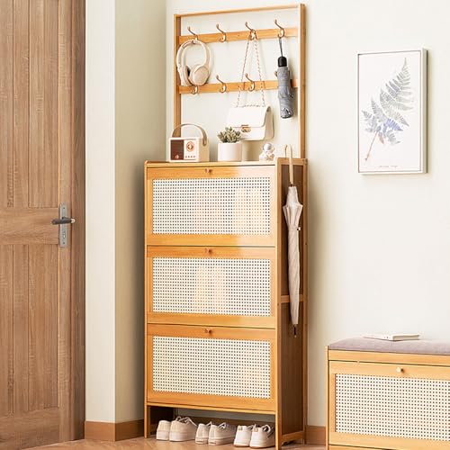KLYDBMYT Schuhschrank mit Haken, schmaler Schuhschrank mit Klappschubladen, freistehender Schuh-Organizer, 2-in-1-Schuhschrank, Bambus-Garderobe für Eingangsbereich, Foyer, Flur, A-70 * 17 * 186 cm KLYDBMYT Schuhschrank mit Haken, schmaler Schuhschrank mit Klappschubladen, freistehender Schuh-Organizer, 2-in-1-Schuhschrank, Bambus-Garderobe für Eingangsbereich, Foyer, Flur, A-70 * 17 * 186 cm von KLYDBMYT
