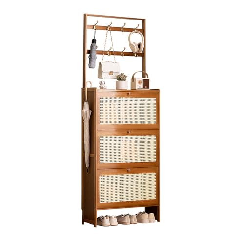 KLYDBMYT Schuhschrank mit Haken, schmaler Schuhschrank mit Klappschubladen, freistehender Schuh-Organizer, 2-in-1-Schuhschrank, Bambus-Garderobe für Eingangsbereich, Foyer, Flur, B-70 * 17 * 186 cm KLYDBMYT Schuhschrank mit Haken, schmaler Schuhschrank mit Klappschubladen, freistehender Schuh-Organizer, 2-in-1-Schuhschrank, Bambus-Garderobe für Eingangsbereich, Foyer, Flur, B-70 * 17 * 186 cm von KLYDBMYT
