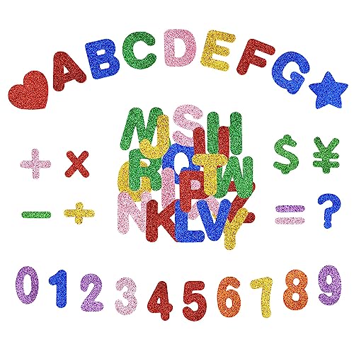 KLYNGTSK 156 Stück Glitzer Schaumstoff Sticker Buchstaben Schaumstoff Aufkleber Selbstklebendes Sterne Herz Moosgummi Stickers Glitzer Foam Zahlen Aufkleber Einschulung Sticker Deko für Kinder von KLYNGTSK