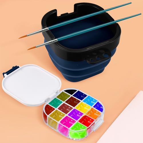 KLYNGTSK Faltbare Wasserbecher für Pinsel Wascheimer mit Leere Aquarellpalette Silikon Malerei Wasserbecher Pinselreiniger Pinselhalter Pinsel Waschen Eimer für Aquarell Ölgemälde, Blau KLYNGTSK Faltbare Wasserbecher für Pinsel Wascheimer mit Leere Aquarellpalette Silikon Malerei Wasserbecher Pinselreiniger Pinselhalter Pinsel Waschen Eimer für Aquarell Ölgemälde, Blau von KLYNGTSK