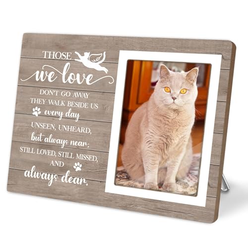 KLYTINK Katzen-Bilderrahmen, Katzen-Gedenkstätte, Holz-Bilderrahmen, Haustier-Gedenkgeschenk, Beileidsgeschenk für Haustierbesitzer, Katzen-Gedenkgeschenke für den Verlust der Katze, die besten Engel von KLYTINK