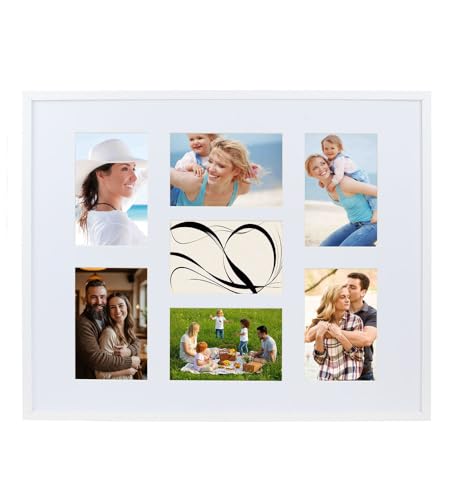 KM FOTO Collage Bilderrahmen Holz Fotos Massivholz Bilderrahmen mit Passepartout & bruchsicherem Kunststoffglas | Quer & Hochformat Wandrahmen S111: Farbe: Weiß | Format: 7x 10x15 von KM FOTO