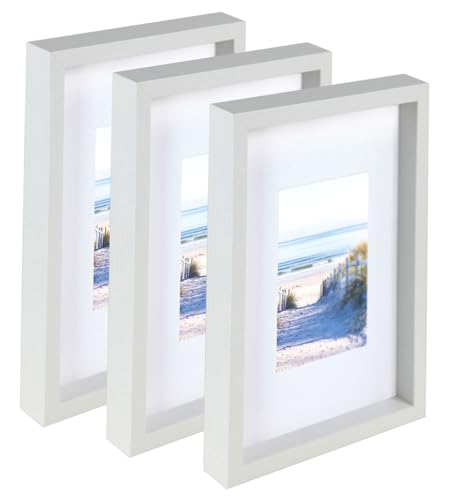 KM FOTO Set Hochwertiger Bilderrahmen mit Passepartout Holz MDF-Holzrahmen Fotorahmen für Tisch & Wand HR-15: Farbe: 3er Pack Weiß | Format: 40x60 von KM FOTO