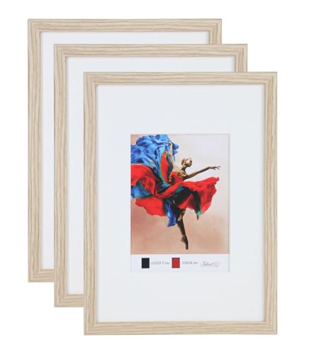 KM FOTO Set Holz Bilderrahmen modern mit passepartout fotorahmen mit acrylglas Galerie HR-5: Farbe: 3er Pack Eiche | Format: 30x45 von KM FOTO