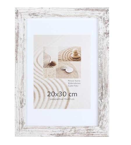 KM Foto Bilderrahmen Holz Plexi Acryl Rahmen quadratisch Collage Wanddeko Poster S215: Farbe: Shabby-Weiß | Format: 21x29,7 A4 von KM Foto