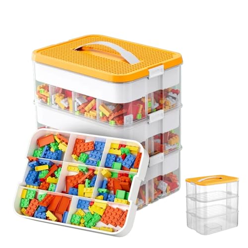 KMDZDZGS 3 Lagen Aufbewahrungsboxen kompatibel mit Lego Bausteine Spielzeug, Ablagefächer Stapelbar Kisten Spielzeug Aufbewahrung mit Deckel, Stapelboxen, Sortierboxen, Baustein-Organisator Box von KMDZDZGS