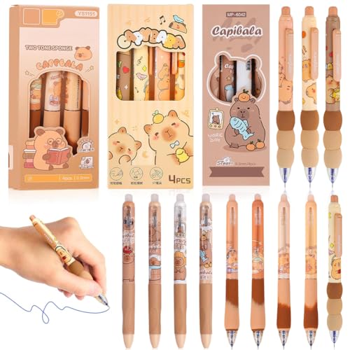 KMFASVX 12pcs Capybara Radierbare Gelstifte,Capybara Stifte, Radierbarer Kugelschreiber, 0.5 MM Cartoon Tier Capibara Kugelschreiber Radierbar mit Radiergummi oben für Schule, Büro (C) von KMFASVX