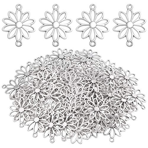 60 Stück silberne Blumen-Verbindungsanhänger, Legierung, Gänseblümchen-Anhänger, Doppelschlaufen-Anhänger, Glieder, Bastelbedarf für DIY-Halsketten, Ohrringe, Schmuckherstellung, Dekoration 60 Stück silberne Blumen-Verbindungsanhänger, Legierung, Gänseblümchen-Anhänger, Doppelschlaufen-Anhänger, Glieder, Bastelbedarf für DIY-Halsketten, Ohrringe, Schmuckherstellung, Dekoration von KMOSPAD