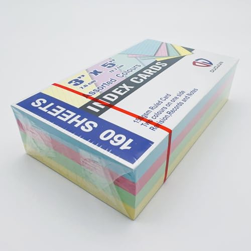 Karteikarten, 3x5inch, liniert,150 g/m², Vokabelkarten und Präsentationskarten, für Unterwegs Vokabel Lernen, Schrumpfgewickel (Mehrfarbig) von KMQOY