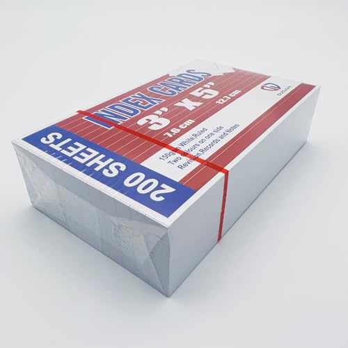 Karteikarten, 3x5inch, liniert,150 g/m², Vokabelkarten und Präsentationskarten, für Unterwegs Vokabel Lernen, Schrumpfgewickel (Weiß) von KMQOY