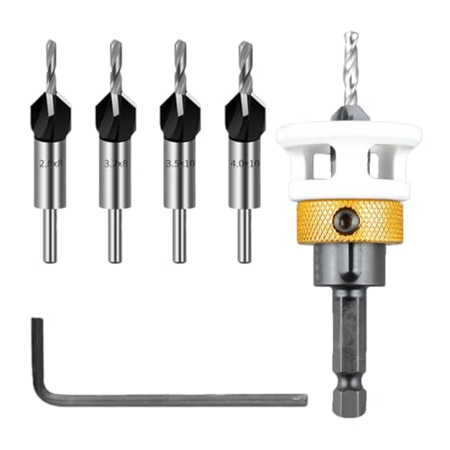 4Pcs Kegelsenker-Bohrer-Set, Holz Senkbohrer mit Tiefenanschlag, Legierung Bohrer mit 1 Sechskantschlüssel, Einstellbare Tiefe, für Holzverarbeitung (2.8 * 8，3.2 * 8，3.5 * 10，4.0 * 10) von KMQRDZi