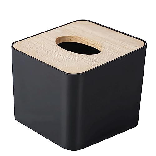 Kosmetiktücher Box aus Holz,Taschentuchspender,Quadratische Tissue-Box mit Holzdeckel，Einfache Schubladenbox (Schwarz) von KMQRDZi