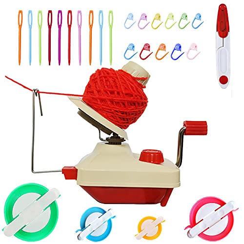 Bobinadora de Hilo,Kit de bobinado de Lana de Punto con Tablero de Bobina,4pcs Pompom Maker + 10Pcs Marcadores de punto de tejer + 10Pcs Agujas de plástico+ 1Pcs Tijeras (26) von Knewmart