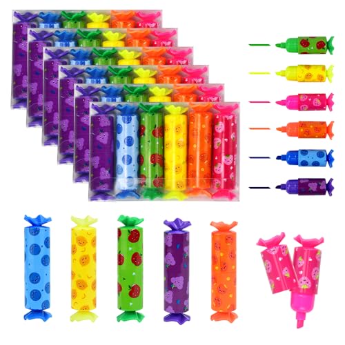 KNGNGK 36 Stück 6 Farben Mini Textmarker Stift Set Textliner Highlighter Stifte Marker Highlighter Pen für Schüler Mitgebsel Lustige Schreibwaren Süße Bonbon Form von KNGNGK