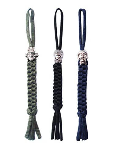 KNIFIUS 3-teilige Schädel Messer Lanyard Mit Silber Perlen, Paracord, Taktisch für Messer von KNIFIUS