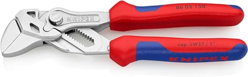 KNIPEX Zangenschlüssel Zange und Schraubenschlüssel in einem Werkzeug auf SB-Karte mit Mehrkomponenten-Hüllen verchromt 150 mm, 86 05 150 SB von KNIPEX