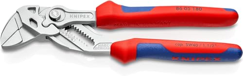 KNIPEX Zangenschlüssel Zange und Schraubenschlüssel in einem Werkzeug mit Mehrkomponenten-Hüllen verchromt 180 mm, 86 05 180 von KNIPEX