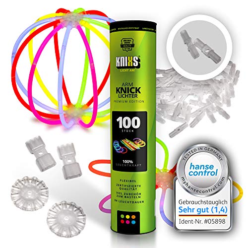 KNIXS 100x Knicklichter für Armbänder im 6 Farb-Mix leuchtend, inkl. 100x 3D-Verbinder und je 2x Ball- und 7-Lochverbinder für Party, Geburtstag, Festival oder Hochzeit - Markenqualität KNIXS 100x Knicklichter für Armbänder im 6 Farb-Mix leuchtend, inkl. 100x 3D-Verbinder und je 2x Ball- und 7-Lochverbinder für Party, Geburtstag, Festival oder Hochzeit - Markenqualität von KNIXS