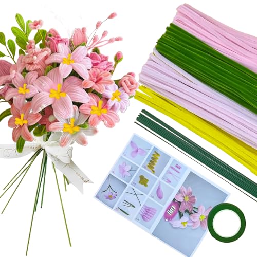 KNJOMZIE 340 Stück Pfeifenreiniger zum Basteln in 4 Farben, Pfeifenputzer Blumen Set für kreative Projekte, inkl. Anleitung, Chenilledraht, Bastelset Erwachsene, Pipe Cleaner DIY Material für Künstler KNJOMZIE 340 Stück Pfeifenreiniger zum Basteln in 4 Farben, Pfeifenputzer Blumen Set für kreative Projekte, inkl. Anleitung, Chenilledraht, Bastelset Erwachsene, Pipe Cleaner DIY Material für Künstler von KNJOMZIE