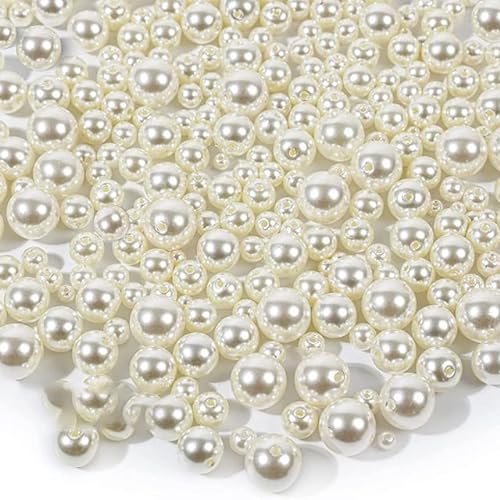 3–16 mm Elfenbeinperlen, ABS-Perlenimitat mit Loch, Bastelperlen, Acryl, lose Perlen für DIY-Armbänder, Nähen, Basteln – Beige, 12 mm, 50 Stück von KNOXS