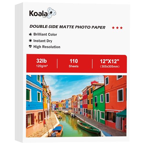 Koala Dünnes Präsentationspapier, doppelseitig, matt, zum Drucken von Fotos, 30,5 x 30,5 cm, 110 Blatt, quadratisches Fotopapier, kompatibel mit Tintenstrahldruckern Koala Dünnes Präsentationspapier, doppelseitig, matt, zum Drucken von Fotos, 30,5 x 30,5 cm, 110 Blatt, quadratisches Fotopapier, kompatibel mit Tintenstrahldruckern von KOALA PAPER