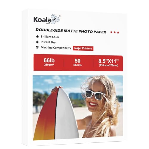 Koala Fotopapier, doppelseitig, matt, dick, 21,6 x 27,9 cm, schwer, 50 Blatt, 250 g/m², kompatibel mit Tintenstrahldruckern und Farbstofftinte Koala Fotopapier, doppelseitig, matt, dick, 21,6 x 27,9 cm, schwer, 50 Blatt, 250 g/m², kompatibel mit Tintenstrahldruckern und Farbstofftinte von KOALA PAPER