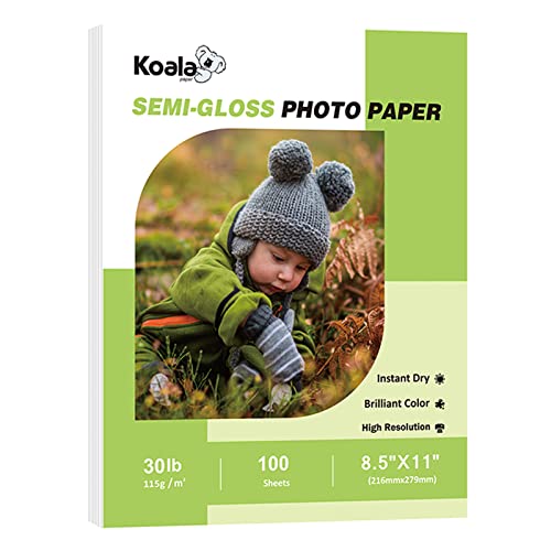 Koala Fotopapier für Tintenstrahldrucker, dünn, halbglänzend, 21,6 x 27,9 cm, 100 Blatt, kompatibel mit Tintenstrahldruckern für Broschüre, Flyerchip-Tasche, Farbstoff-Tinte, 13,6 kg von KOALA PAPER