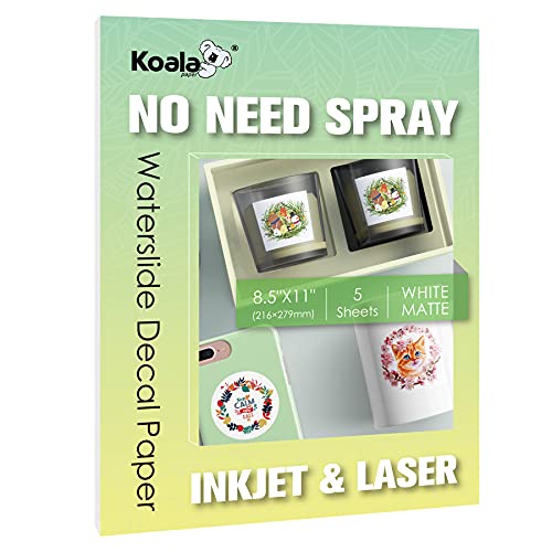 Koala Matte Waterslide Aufkleberpapier für Tintenstrahl- und Laserdrucker, keine Sprühbeschichtung nötig, weißes Wasserschiebepapier für DIY Becher, Becher, Nagelkunst, 5 Blatt Koala Matte Waterslide Aufkleberpapier für Tintenstrahl- und Laserdrucker, keine Sprühbeschichtung nötig, weißes Wasserschiebepapier für DIY Becher, Becher, Nagelkunst, 5 Blatt von KOALA PAPER