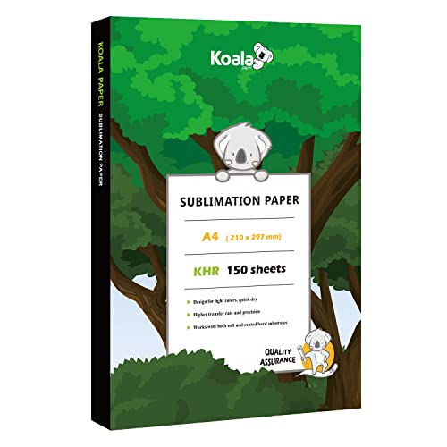 Koala Sublimationspapier, 150 Blatt, 21,1 x 29,7 cm, A4, für Wärmeübertragung, DIY-Geschenk, kompatibel mit Tintenstrahl-Sublimationsdruckern, 105 g/m² von KOALA PAPER