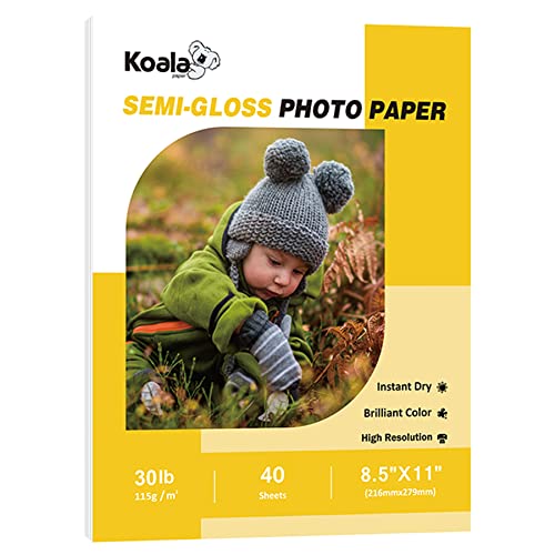 Koala Tintenstrahl-Fotopapier, halbglänzend, 21,6 x 27,9 cm, 40 Blatt für DIY-Chipbeutel, kompatibel mit Tintenstrahldruckern, 13,6 kg von KOALA PAPER