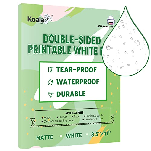 Koala Wasserdichtes Papier für Laserdrucker, reißfestes Druckerpapier, matt, doppelseitig, bedruckbar, weiße Folie, 21,6 x 27,9 cm, 25 Blatt zum Drucken von Rucksackkarten Koala Wasserdichtes Papier für Laserdrucker, reißfestes Druckerpapier, matt, doppelseitig, bedruckbar, weiße Folie, 21,6 x 27,9 cm, 25 Blatt zum Drucken von Rucksackkarten von KOALA PAPER