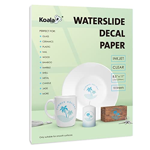 Koala Waterslide Aufkleber-Papier, Tintenstrahl-klar, 10 Blatt, 21,9 x 27,9 cm, Wasserrutsch-Transferpapier, transparentes, bedruckbares Waterslide Papier für DIY Becher, Becher, Nägel Koala Waterslide Aufkleber-Papier, Tintenstrahl-klar, 10 Blatt, 21,9 x 27,9 cm, Wasserrutsch-Transferpapier, transparentes, bedruckbares Waterslide Papier für DIY Becher, Becher, Nägel von KOALA PAPER