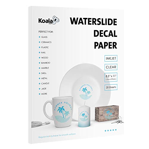 Koala Waterslide Transferpapier, transparent, 21,6 x 27,9 cm, transparent, bedruckbar, 20 Blatt für Tintenstrahldrucker von KOALA PAPER