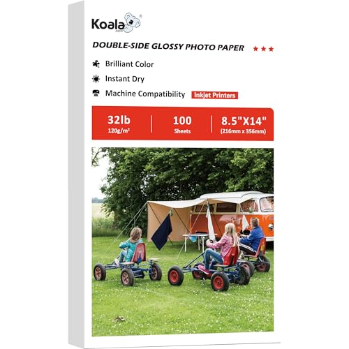 Koala doppelseitiges, dünnes glänzendes Fotopapier, 21,6 x 35,6 cm, legale Größe, 120 g/m², 100 Blatt, kompatibel mit Tintenstrahldruckern und Farbstofftinte, 14,5 kg Koala doppelseitiges, dünnes glänzendes Fotopapier, 21,6 x 35,6 cm, legale Größe, 120 g/m², 100 Blatt, kompatibel mit Tintenstrahldruckern und Farbstofftinte, 14,5 kg von KOALA PAPER