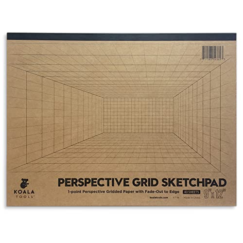 Koala Tools | Room Grid (1-Point) Large Sketch Pad | 22,9 x 30,5 cm | 40 Seiten - Perspektive Grid Graph Paper for Interior Room Design, Industrie, Architektur und 3D Design von KOALA TOOLS