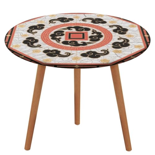 KOAYUBFC Ruyi Tischdecke, rund, rund, wasserdicht, elastischer Rand, Brokat-Tischdecke, wasserdichtes Oxford-Gewebe, 100–130 cm von KOAYUBFC