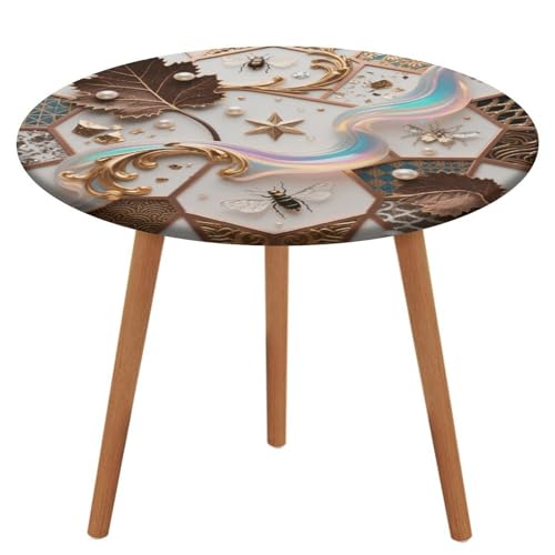 KOAYUBFC Tischdecke, rund, wasserdicht, elastischer Rand, Acanthus-Perlenmuster, wasserdicht, Oxford-Stoff, 100–130 cm von KOAYUBFC