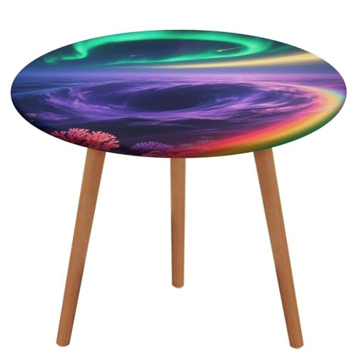 KOAYUBFC Tischdecke, rund, wasserdicht, elastischer Rand, Aurora-Regenbogen-Tischdecke, wasserdichtes Oxford-Gewebe, 100–130 cm von KOAYUBFC