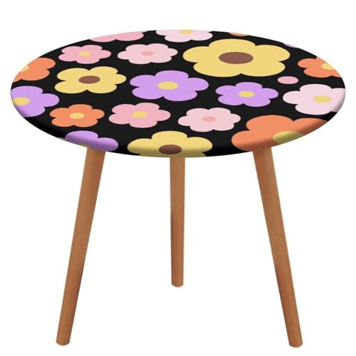 KOAYUBFC Tischdecke, rund, wasserdicht, elastischer Rand, Cartoon-Blumenmuster, wasserdicht, Oxford-Stoff, 100–130 cm von KOAYUBFC