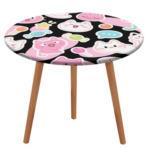 KOAYUBFC Tischdecke, rund, wasserdicht, elastischer Rand, Cartoon-Katzen-Emojis-Tischdecke, wasserdichtes Oxford-Gewebe, 100–130 cm von KOAYUBFC