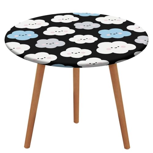 KOAYUBFC Tischdecke, rund, wasserdicht, elastischer Rand, Cartoon-Wolken, Tischdecke, wasserdichtes Oxford-Gewebe, 100–130 cm von KOAYUBFC