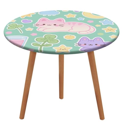 KOAYUBFC Tischdecke, rund, wasserdicht, elastischer Rand, Katzenkleeblatt-Stern-Tischdecke, wasserdichtes Oxford-Gewebe, 100–130 cm von KOAYUBFC