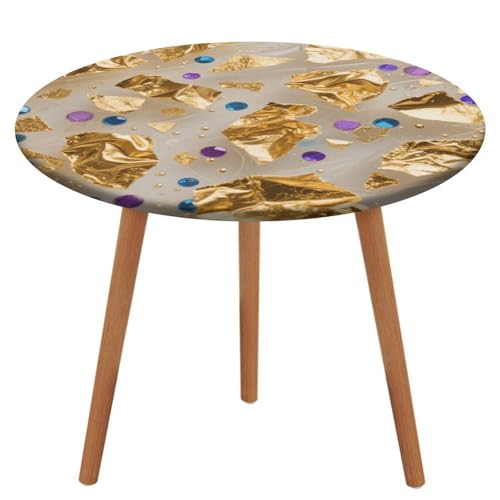 KOAYUBFC Tischdecke, rund, wasserdicht, elastischer Rand, Kristall, Goldfolie, Kunstharz, wasserdicht, Oxford-Stoff, 100–130 cm von KOAYUBFC
