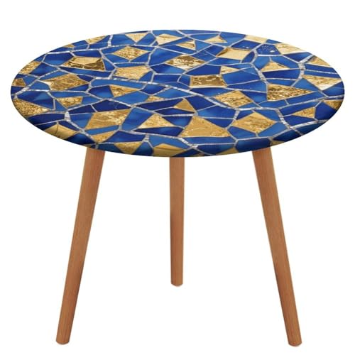 KOAYUBFC Tischdecke, rund, wasserdicht, elastischer Rand, Lapislazuli-Mosaik-Tischdecke, wasserdichtes Oxford-Gewebe, 100–130 cm von KOAYUBFC